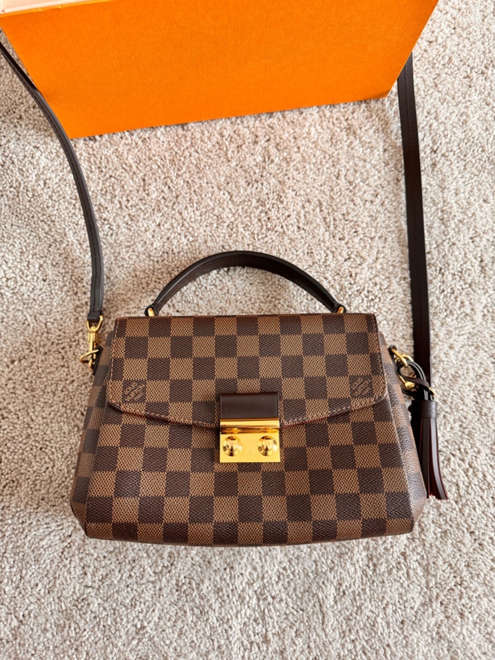 Louis Vuitton Brown Damier Ebene Small Top Handle Satchel with Gold Hardware